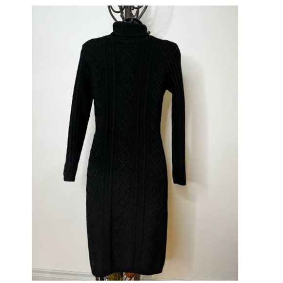 Contemporaine Womens Turtle Neck Knit Sweater Dress Long Sleeve Size M Black - Picture 2 of 4